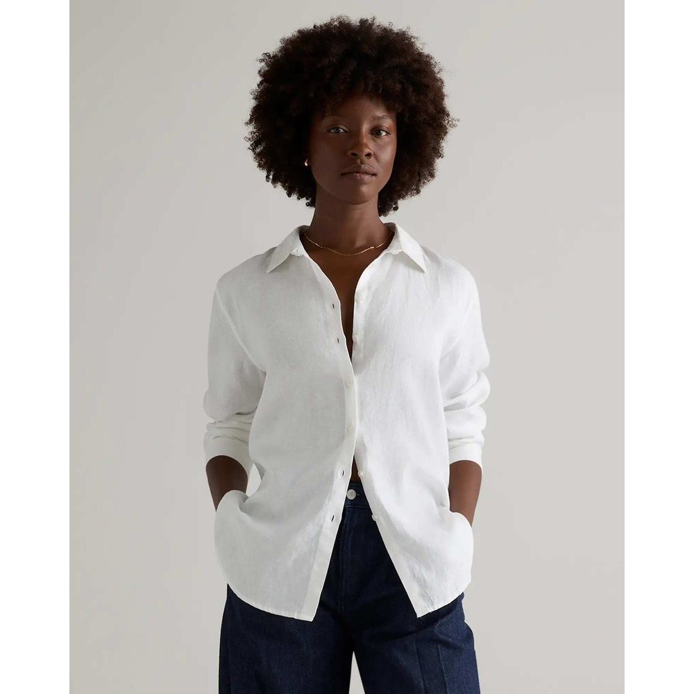 Quince European Linen White Shirt Medium NWT Long Sleeve Button Down Blouse